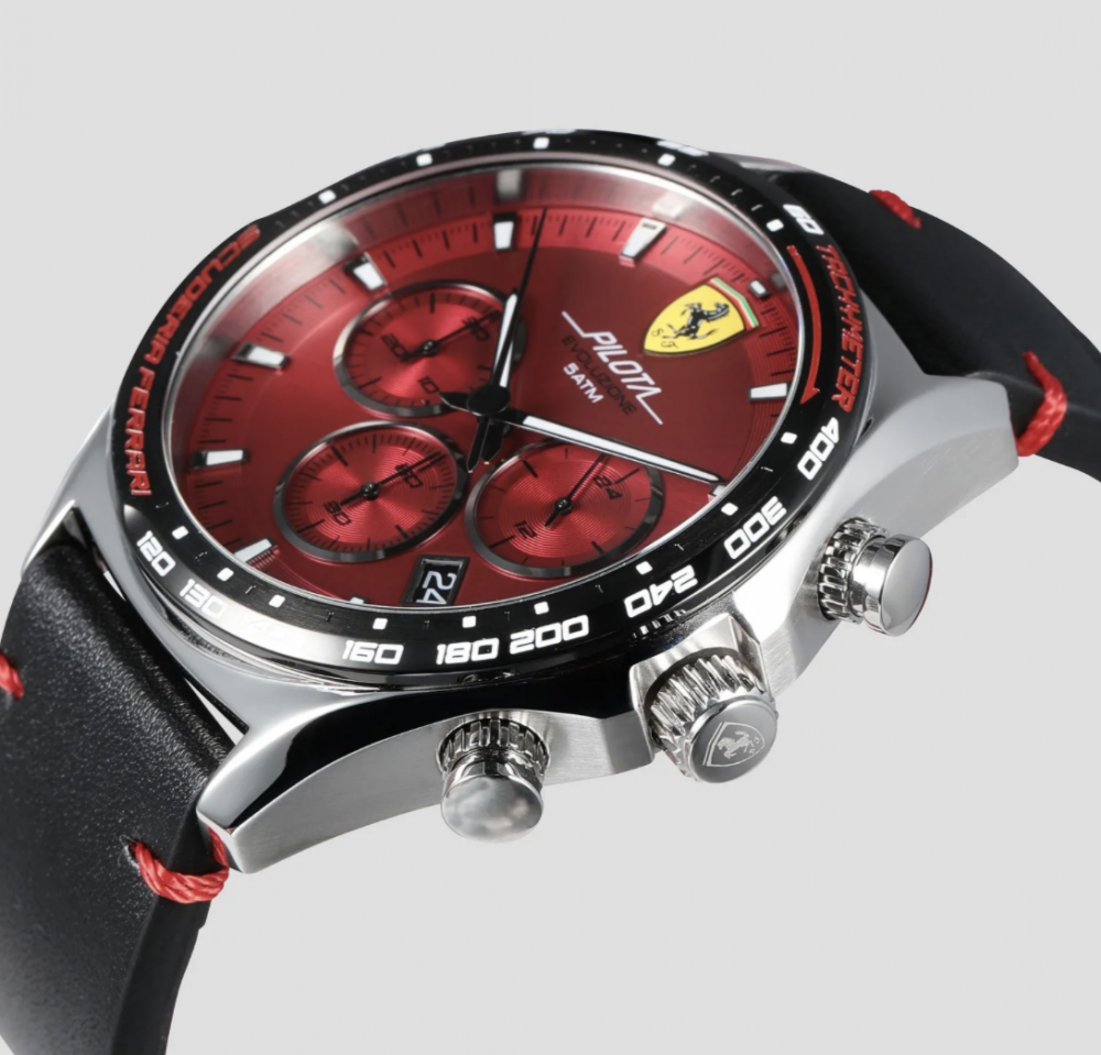 OROLOGIO CRONOGRAFO PILOTA EVO IN ACCIAIO CON QUADRANTE ROSSO